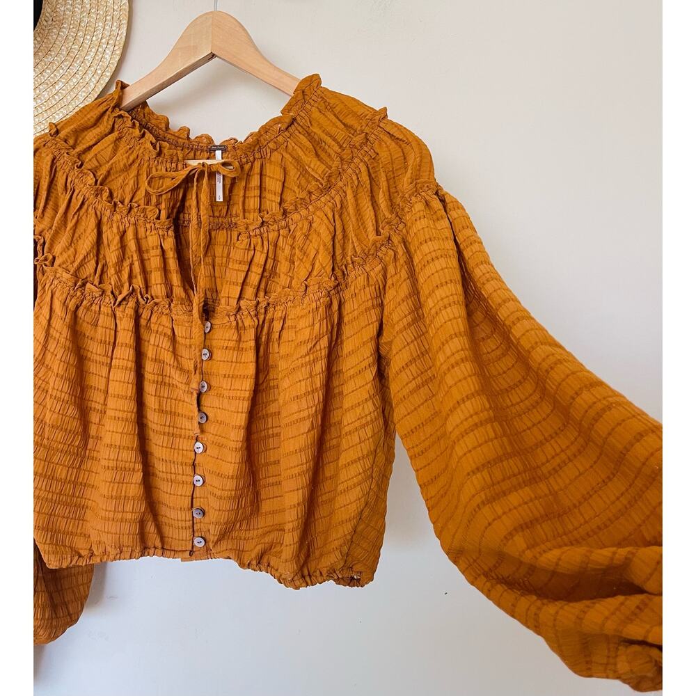 Free People Rust Orange Textured Button-Front Blouse - Picture 6 of 8